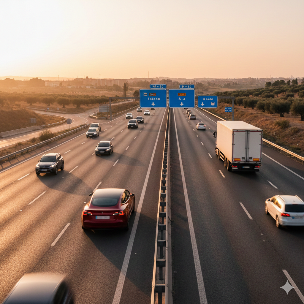Un Tesla incorporándose a una autovía española: el examen de la negociación